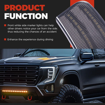 HECASA Front LED Side Marker Light Compatible with 2021-2024 GMC Yukon/Yukon XL/Yukon Denali Chevy Chevrolet Tahoe Cadillac Escalade/Escalade ESV 5th Suburban 12th Smoke Lens White Light