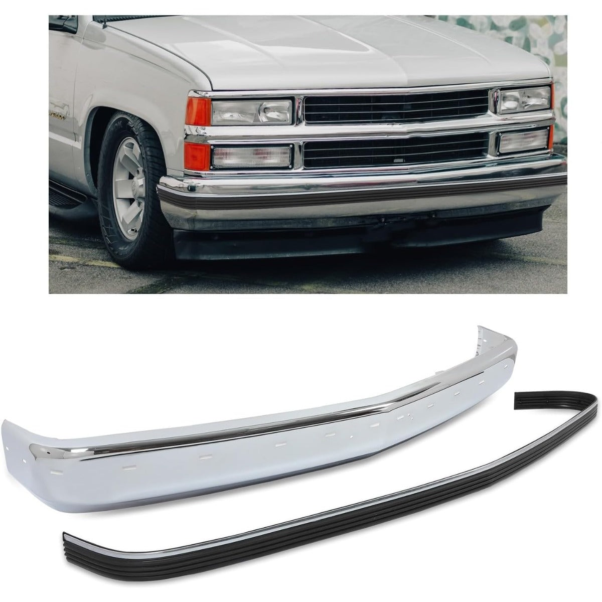 KUAFU Front Bumper Face Bar Trim Compatible With 1988-2000 Chevy Silverado GMC Sierra C/K 1500 2500 3500 Blazer Tahoe Suburban Yukon Impact Strip w/Molding Holes GM1002802 GM1057127 15574111 15574113
