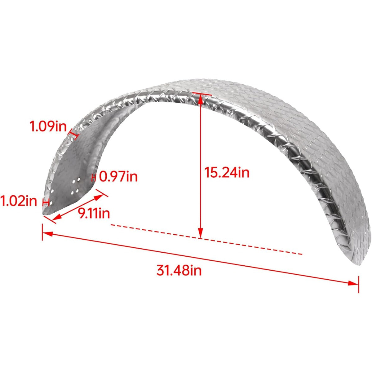 Diamond Plate Round Single Axle Trailer Fender Universal Fits Most 13"-15" Tires Aluminium Silvery 2PCS 31.48" L x 9.11" W x 15.24" H