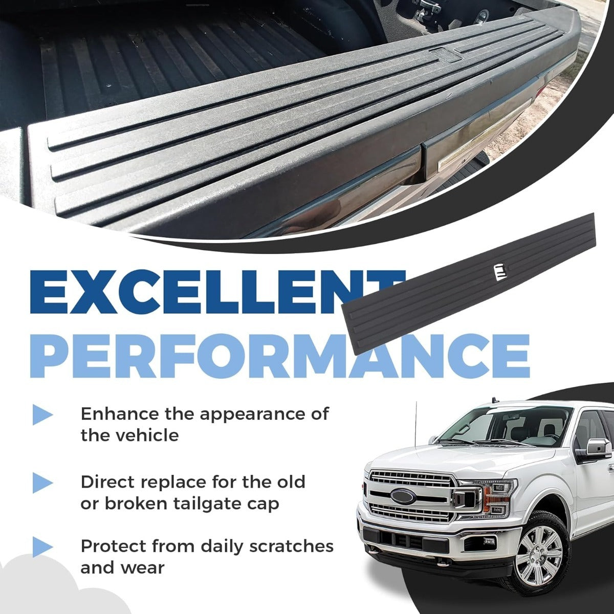 Center Tailgate Molding Trim Compatible with 2015-2020 Ford F150 F-150 Replacement for FL3Z9940602B FO1904135 Flexible Flex Step Cap Top Trim Protector Cover w/Release Button