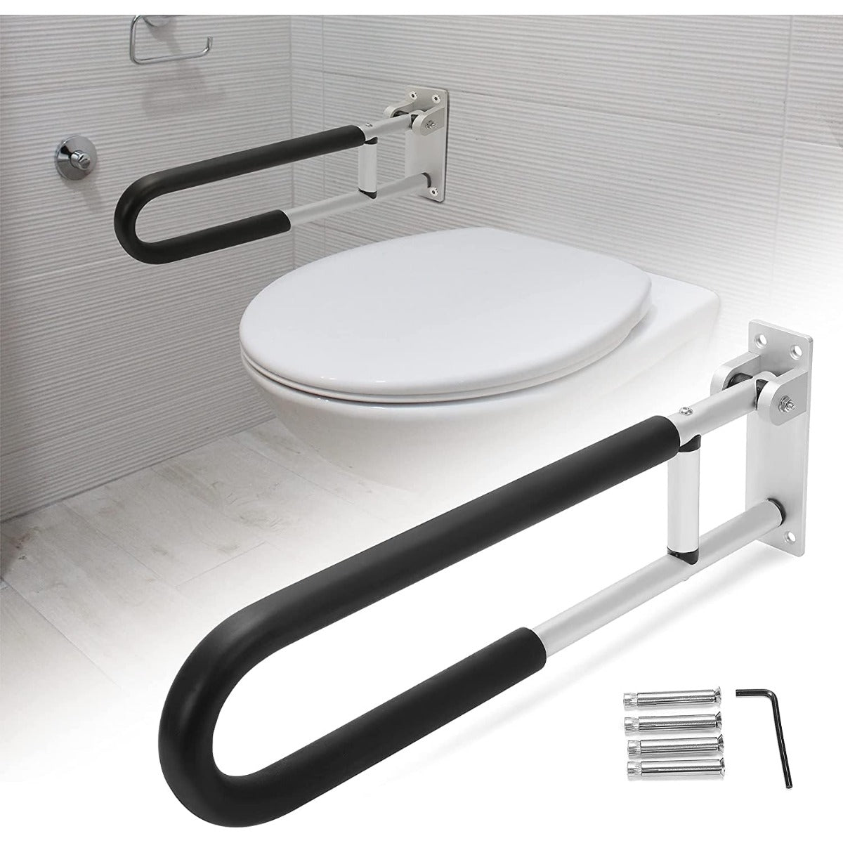 HECASA Toilet Grab Bar 23.6 Inch Flip Up Handicap Grab Bars Rails Folding Support for Elderly Disabled Pregnant Woman Bathroom Shower Safety Toilet Safety Rail