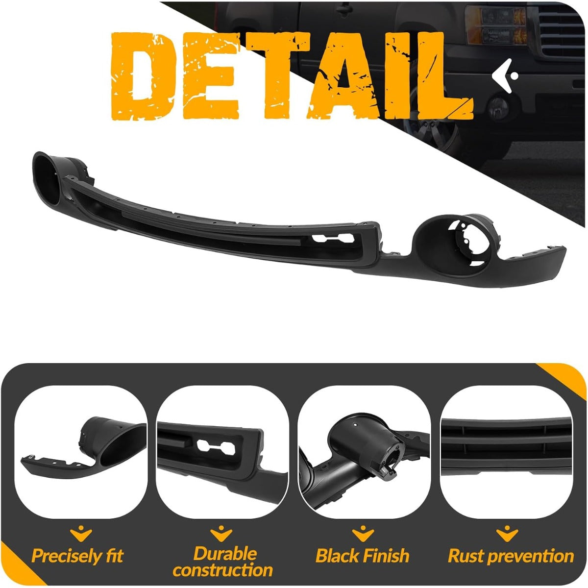 Front Bumper Lower Valance Compatible with 2007-2013 GMC Sierra 1500 Replacement for 15131299 GM1015100 Air Dam Deflector w/Tow Hook Hole, Fog Light Holes & Grille Provision