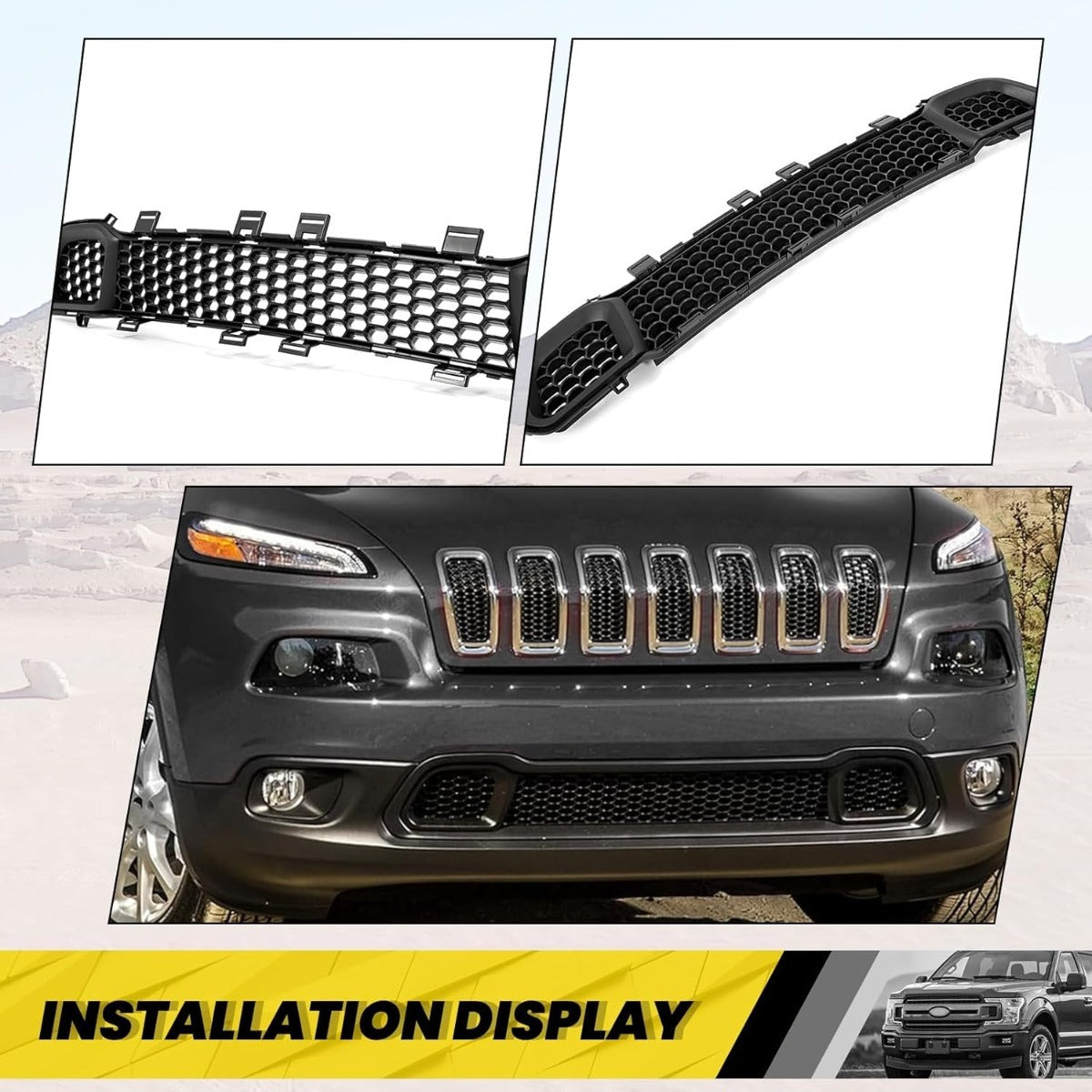 Front Lower Grill Compatible with 2014-2018 Jeep Cherokee 68203216AA CH1036126 Bumper Lower Hood Grille Black
