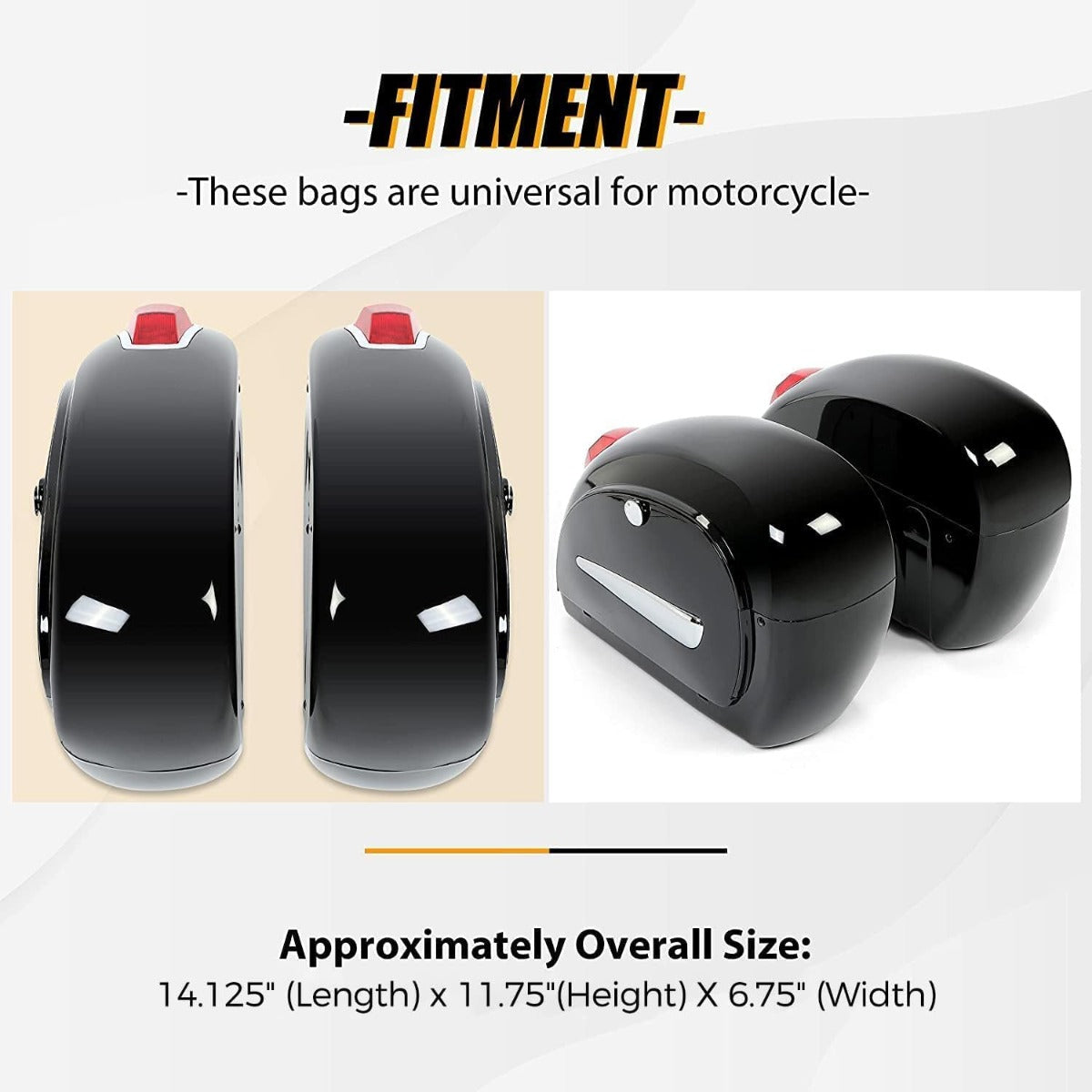 Motorcycle Saddlebags W/Lock & Lights 36L Pair for  Honda Yamaha Harley Sporster Softail Suzuki Kawasaki vulcan Universal Hard Saddle Bags Trunk Luggage w/Mounting Brackets Black