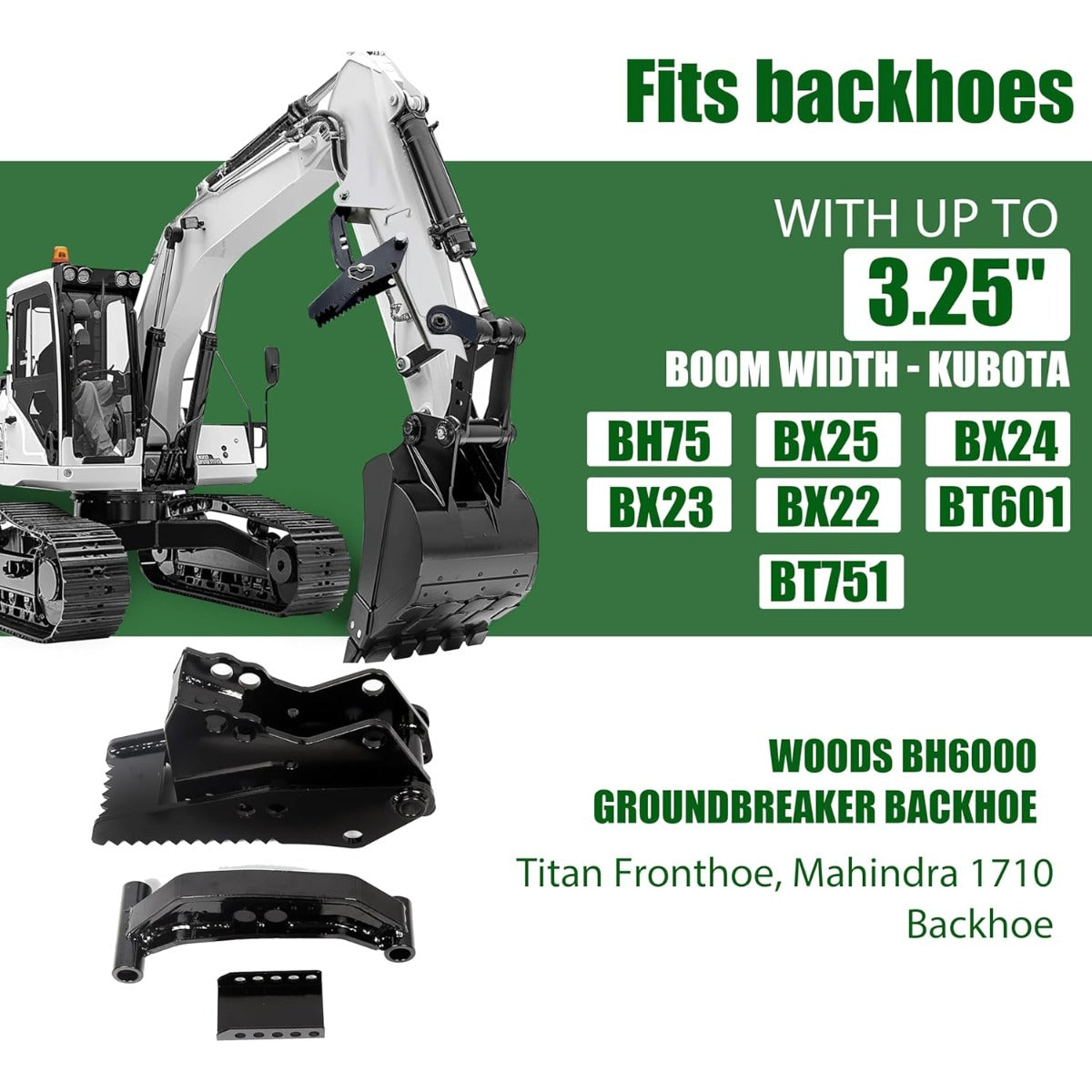 Universal Backhoe Thumb Excavator Attachment Fit for 3.25 Inches Boom Width Compatible with Kubota Woods Mahindra Deere JD Claw Tractor Black Powder Coated Steel Bolt On Durable Heavy Duty