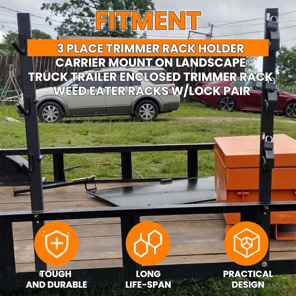 3 Place Weed Eater Rack Carrier Mount On Landscape Truck Trailer Enclosed Trimmer Rack Holder w/Lock Pair Steel Lockable LYA-064