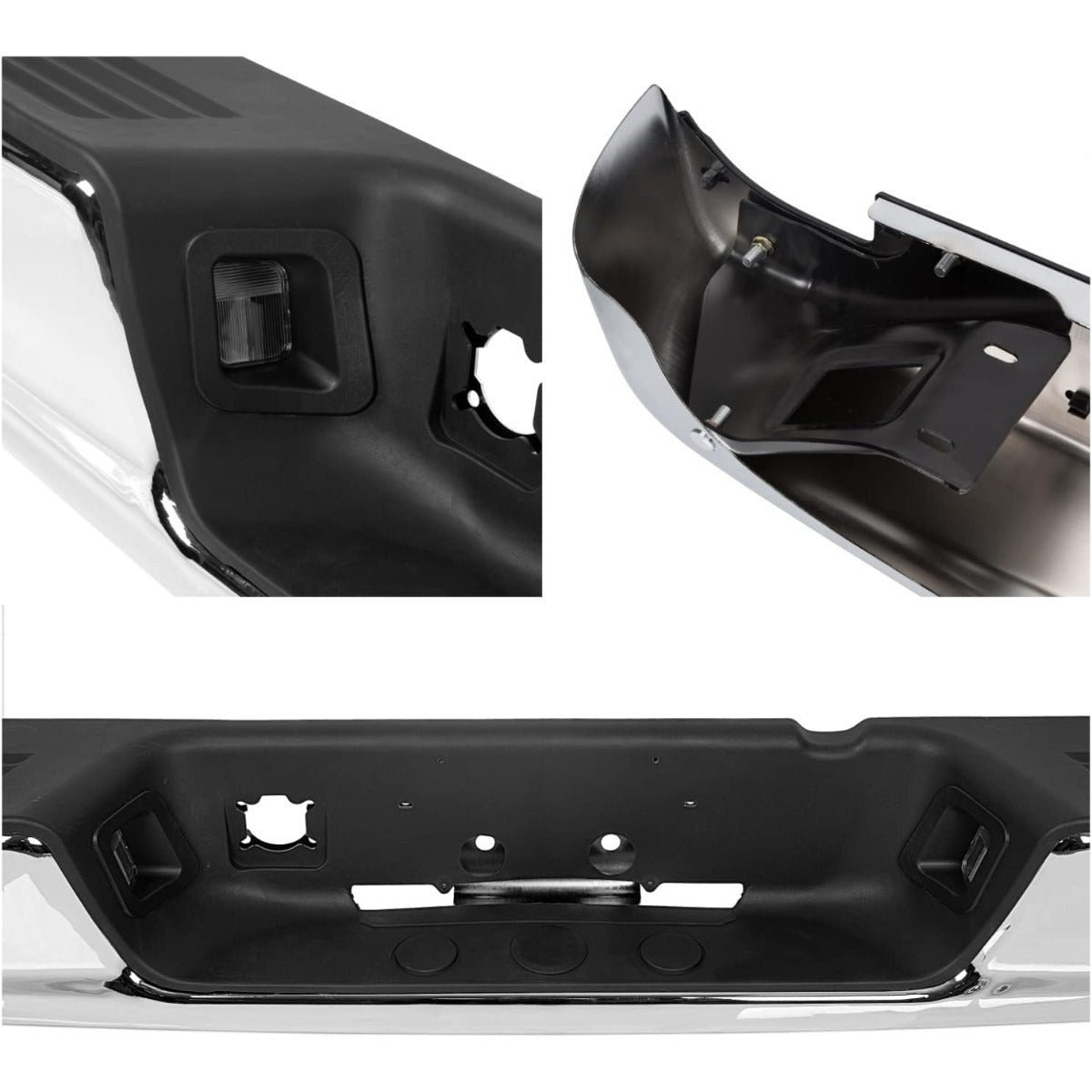 Rear Step Bumper Assembly Compatible With 2002-2008 Dodge Ram 1500 2003-2009 Ram 2500 3500 Replace for CH1103111 CH1103108 W/Top Pads & & license Plate lamp Chrome
