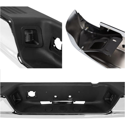 Rear Step Bumper Assembly Compatible With 2002-2008 Dodge Ram 1500 2003-2009 Ram 2500 3500 Replace for CH1103111 CH1103108 W/Top Pads & & license Plate lamp Chrome
