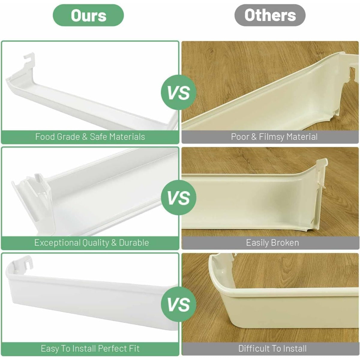 HECASA 240338101 Refrigerator Door Bin Shelf Compatible with Frigidaire or Kenmore Refrigerator for 891051 PS429873 Replacement only White ABS Plastic AP2115860