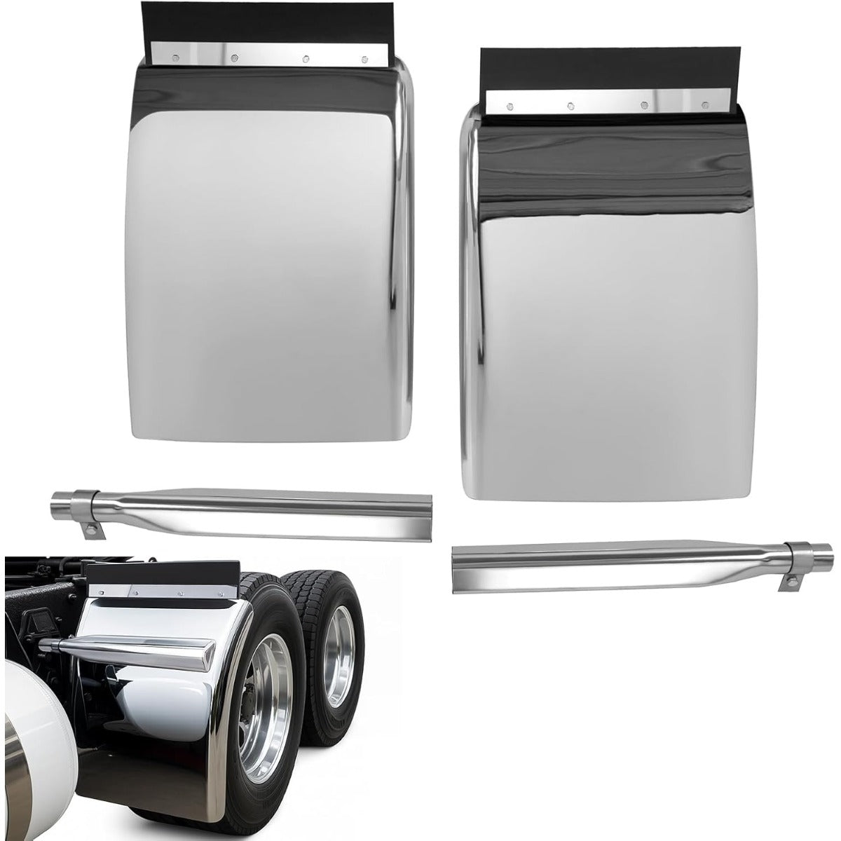 34" x 24" Quarter Fenders for Semi Trucks,  for  Freightliner Peterbilt Kenworth Volvo Mack, 304 Stainless Steel Mirror-Finished Fenders Right & Left