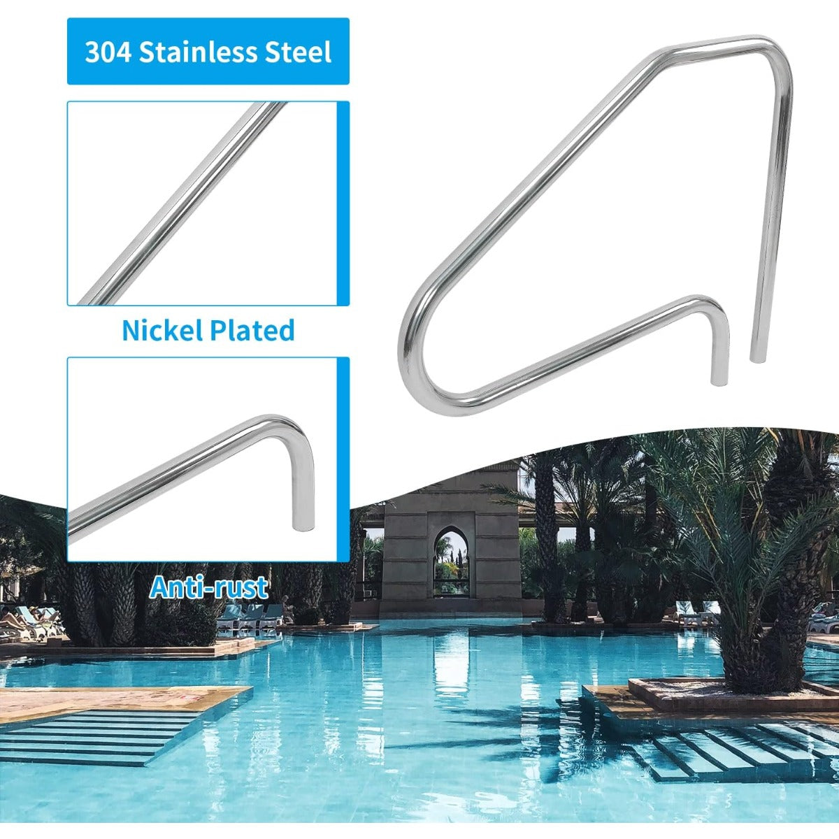 HECASA Pool Handrail Grab Rail Railing 37" x 45.8" Swimming Pool Hand Rail Inground Pool Stair Rail Safety Rail Entry Rail Handle Pool Grab Ladder 304 Stainless Steel W/O Anchors