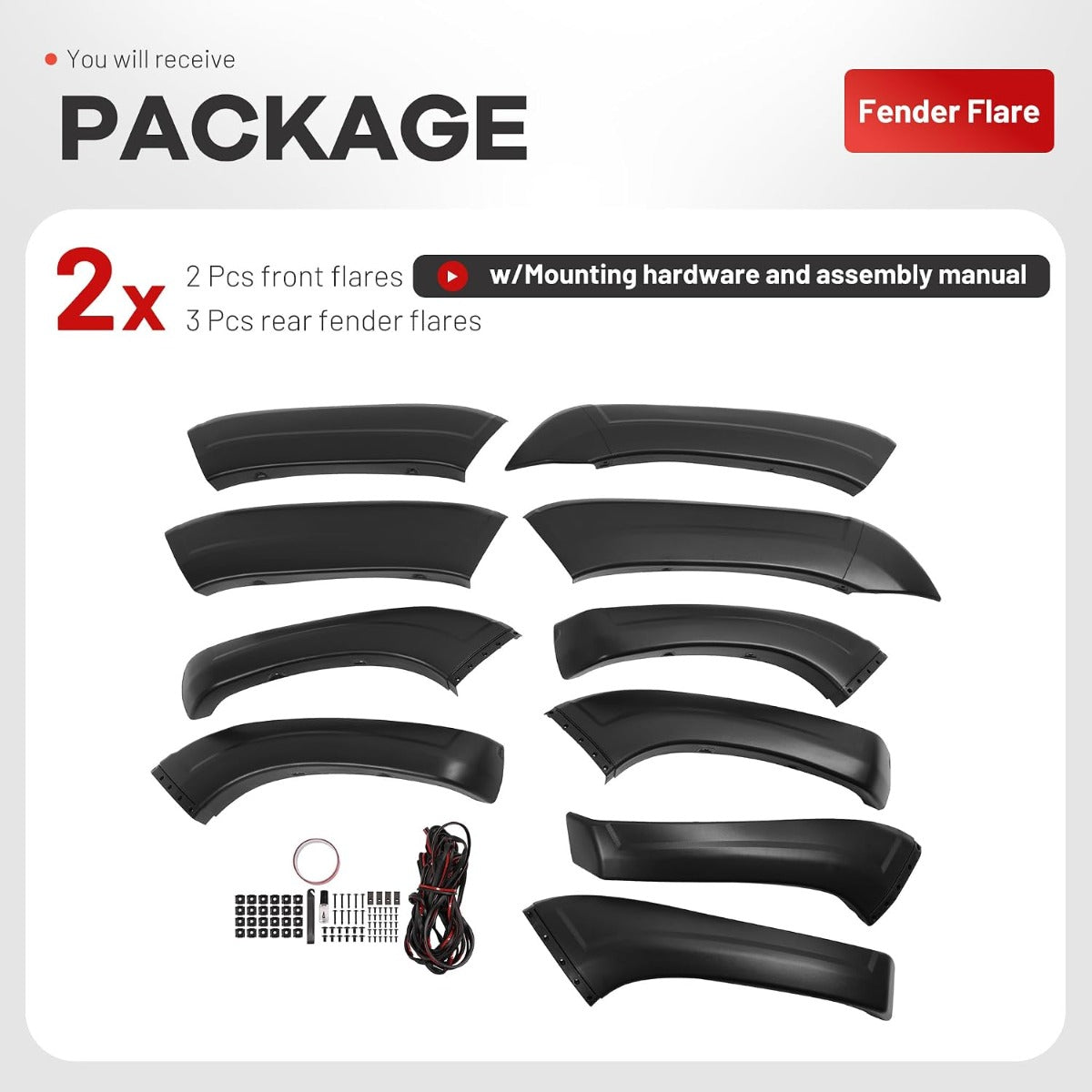 10Pcs Fender Flares Compatible with 2007-2013 GMC Sierra 1500 w/5.8 Ft Bed (Short Bed) Only Wheel Arch Covers Plastic(PP) Textured Black 2X2Pcs Front and 2X3Pcs Rear Fender Flares