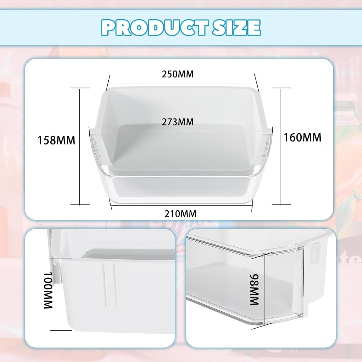Kojem DA97-12935A Refrigerator Door Shelf Replacement Compatible with Samsung RF220NCTABC RF220NCTASP RF220NCTASR RF220NCTAWW Fridger Door Shelves Bin White+Clear Plastic