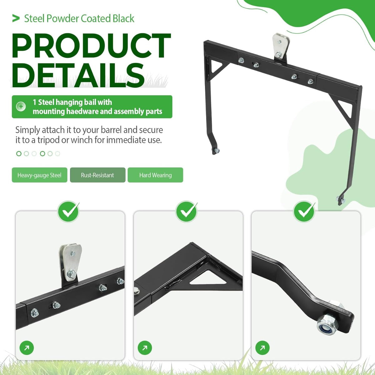 55 Gallon Hanging Deer Feeder Bail, Durable Steel Powder Coated