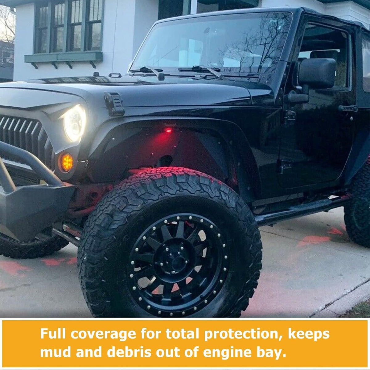 Front Inner Splash Guards Fender Liners for 2007-2019 Jeep Wrangler JK JKU 4WD Bolt-on Style Aluminum Flare Wheel Well Cover