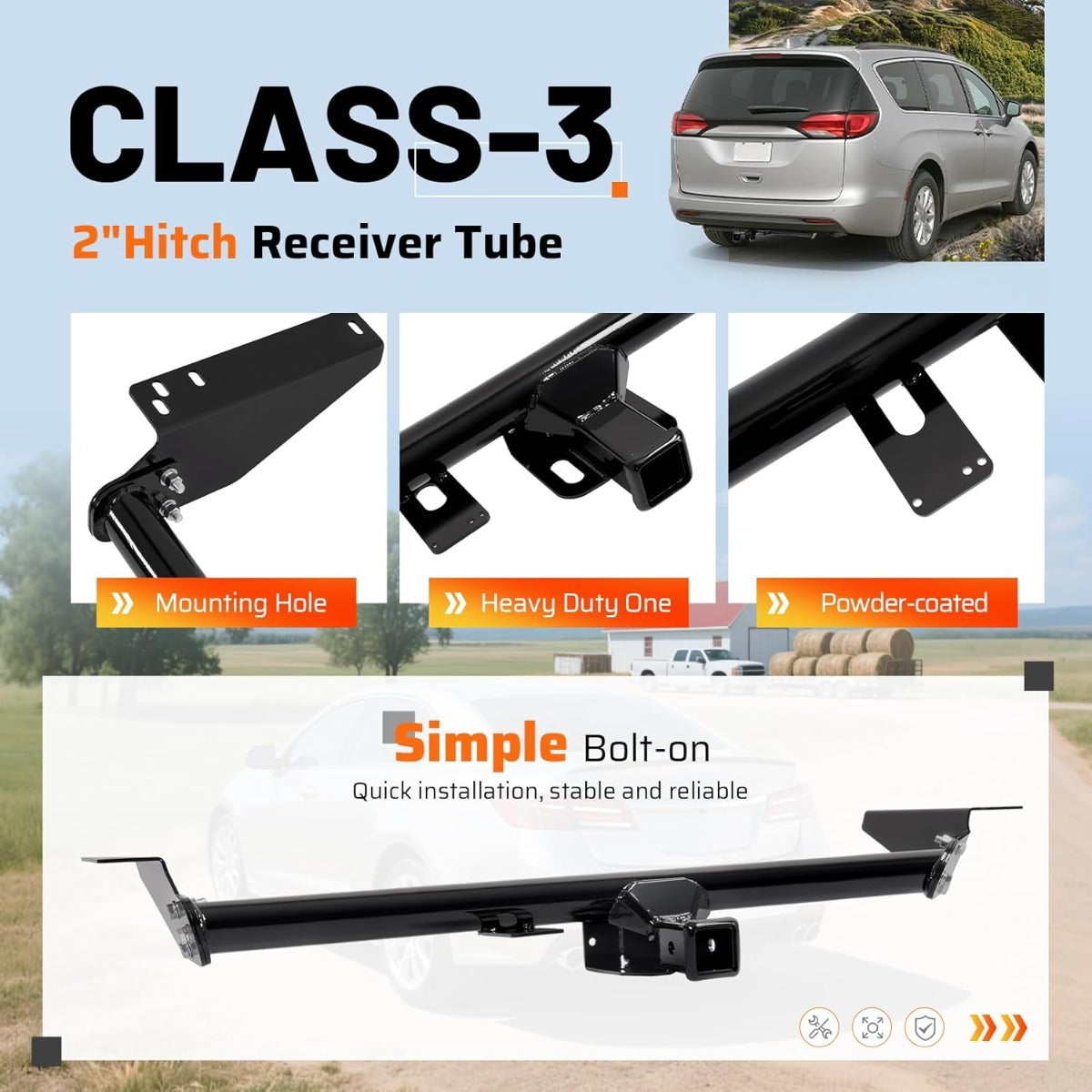 Class 3 Trailer Hitch, 2 Inch Receiver Compatible with 2022-2025 Chrysler Grand Caravan 2017-2025 Chrysler Pacifica 2020-2025 Voyager Trailer Hitch Receiver