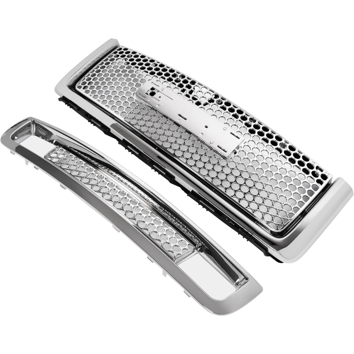 Front Upper & Lower Grill Compatible with 2007-2013 GMC Sierra 1500 Denali Bumper Grille Chrome Silvery