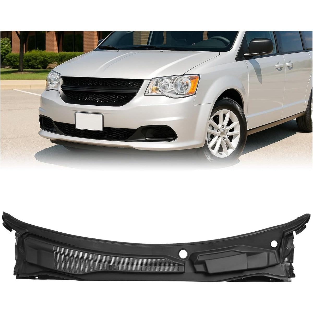 Windshield Wiper Cowl Panel Compatible with 2008-2020 Dodge Grand Caravan, 2008-2016 Chrysler Town & Country, 2012-2015 Ram C/V, Air Inlet Window Cover Cowl Top Panel 05113548AC Black Plastic