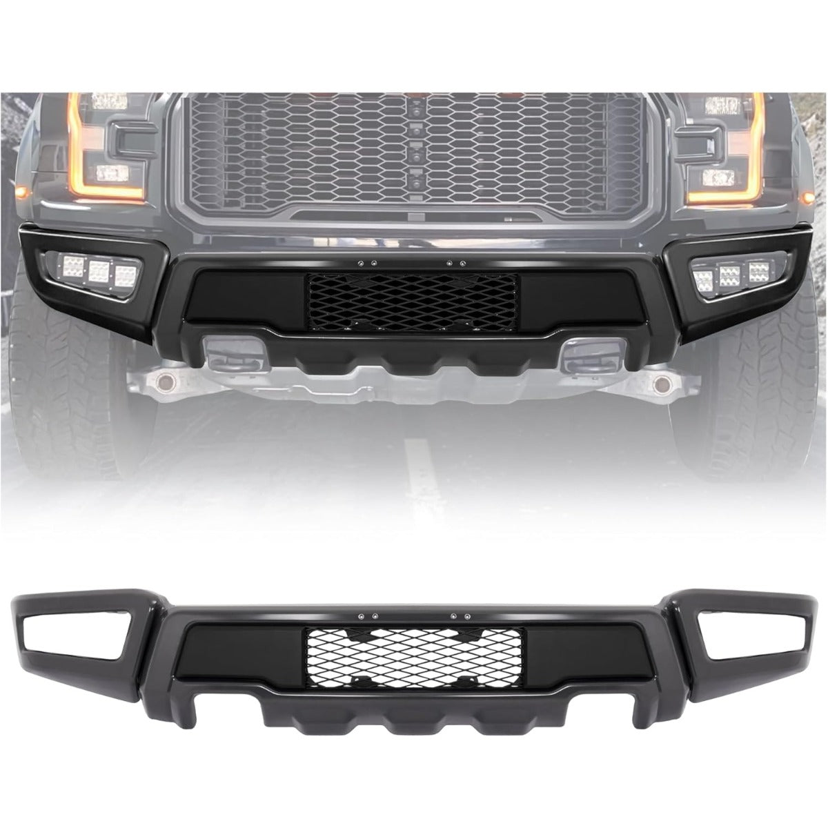 KUAFU Bumper Assembly W/Fog Light Holes Compatible with F150 Raptor Style