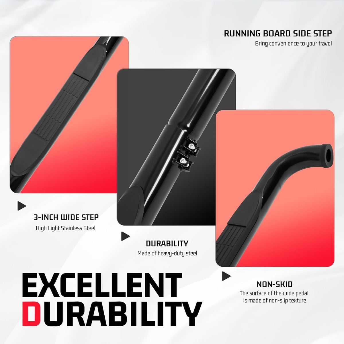 ALMULOO Pair Side Steps Compatible with 2004-2012 Chevy Chevrolet Colorado & GMC Canyon Crew Cab Running Boards Step Bars Steel+Plastic Powder Coated Black Left + Right Side
