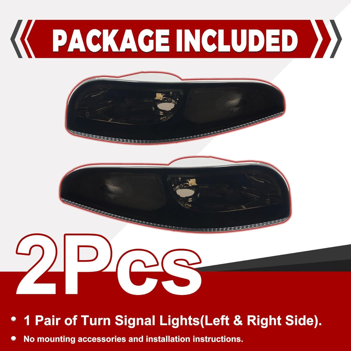 HECASA Pair Turn Signal Lights Compatible with 1997-2004 Chevy Chevrolet Corvette C5, Front Bumper Signal Lamps Replacement for GM2520186 GM2521186, Smoke Lens Black Housing Driver&Passenger Side
