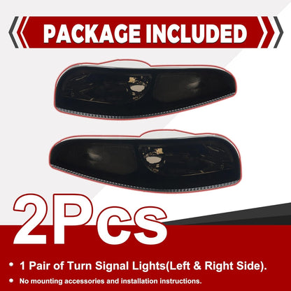HECASA Pair Turn Signal Lights Compatible with 1997-2004 Chevy Chevrolet Corvette C5, Front Bumper Signal Lamps Replacement for GM2520186 GM2521186, Smoke Lens Black Housing Driver&Passenger Side