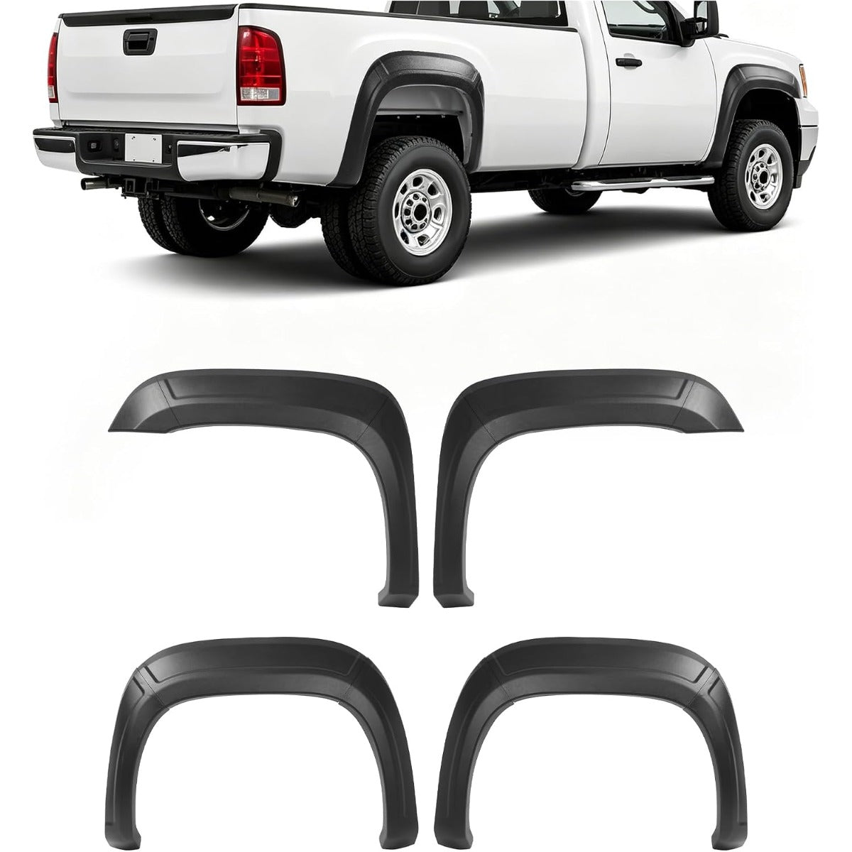 4Pcs Fender Flares Compatible with 2007-2013 GMC Sierra 1500 2500HD 3500HD 6'6" bed Front & Rear Wheel Cover Protector Plastic(PP) Textured Black
