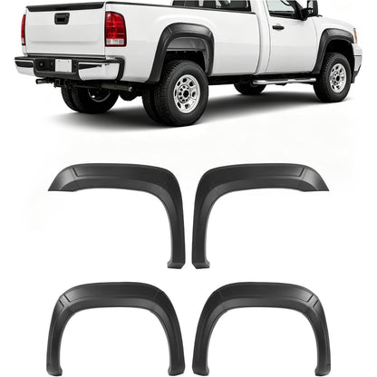 4Pcs Fender Flares Compatible with 2007-2013 GMC Sierra 1500 2500HD 3500HD 6'6" bed Front & Rear Wheel Cover Protector Plastic(PP) Textured Black