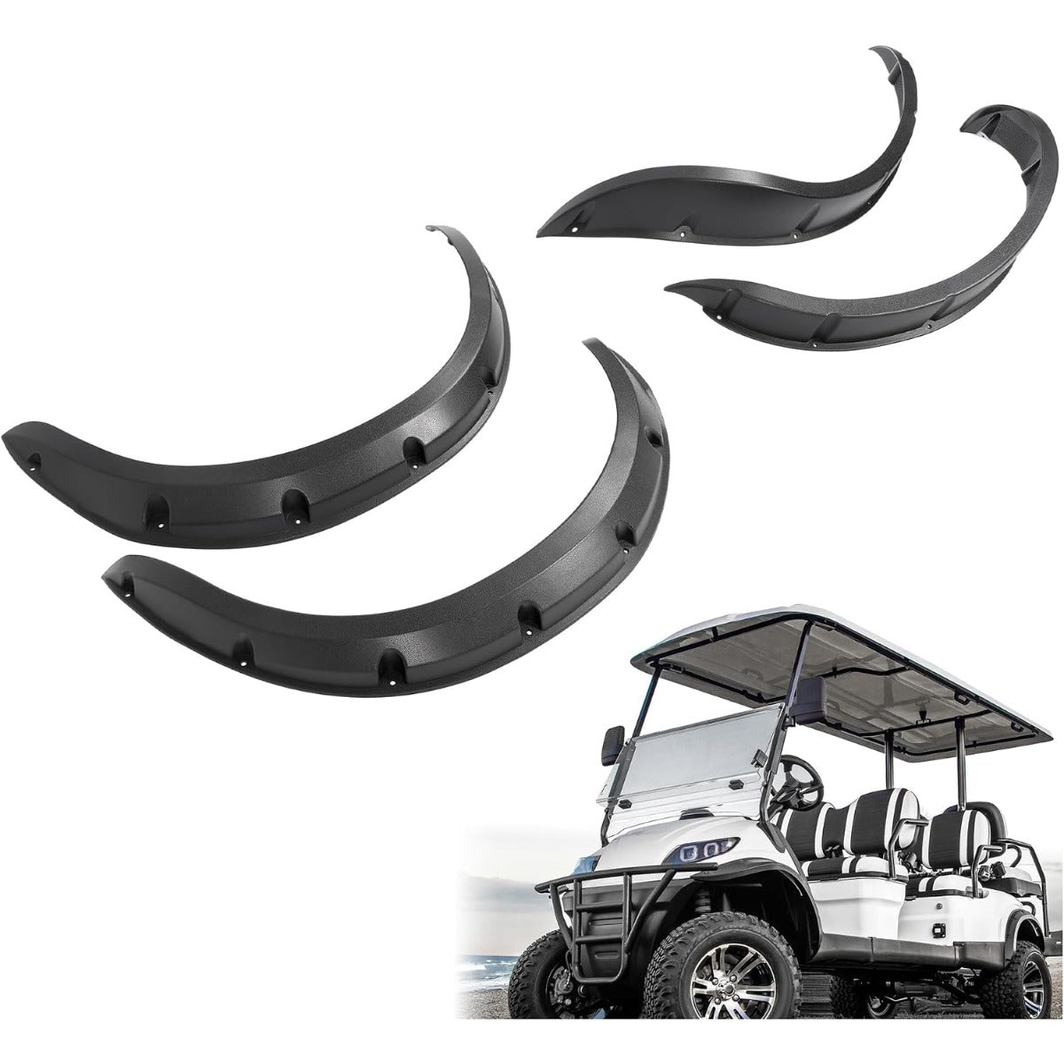 Wutist Golf Cart 4PCS Fender Flare Compatible with Icon Advanced EV and Evolution Forester 4 or 6 Passenger Seat Golf Cart Black ABS