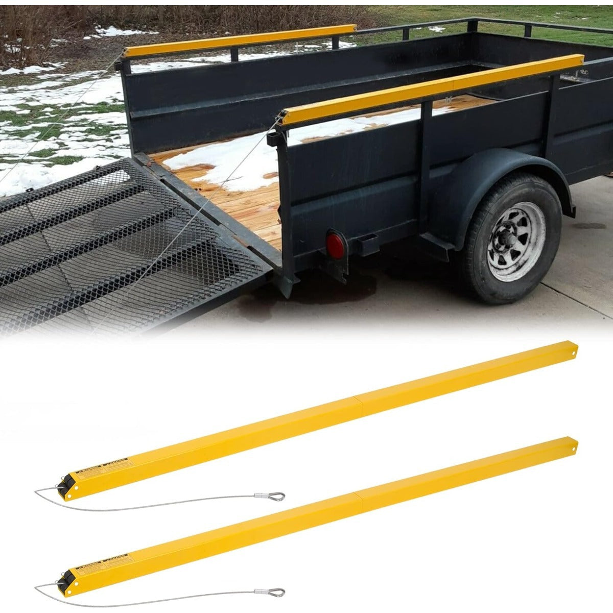 2 Sided Tailgate Utility Trailer Gate Liftgate Ramp Lift Assist System w/ 12 to 24 Inch Height Side Rail, 4 to 6 Feet Height Ramp Assist System