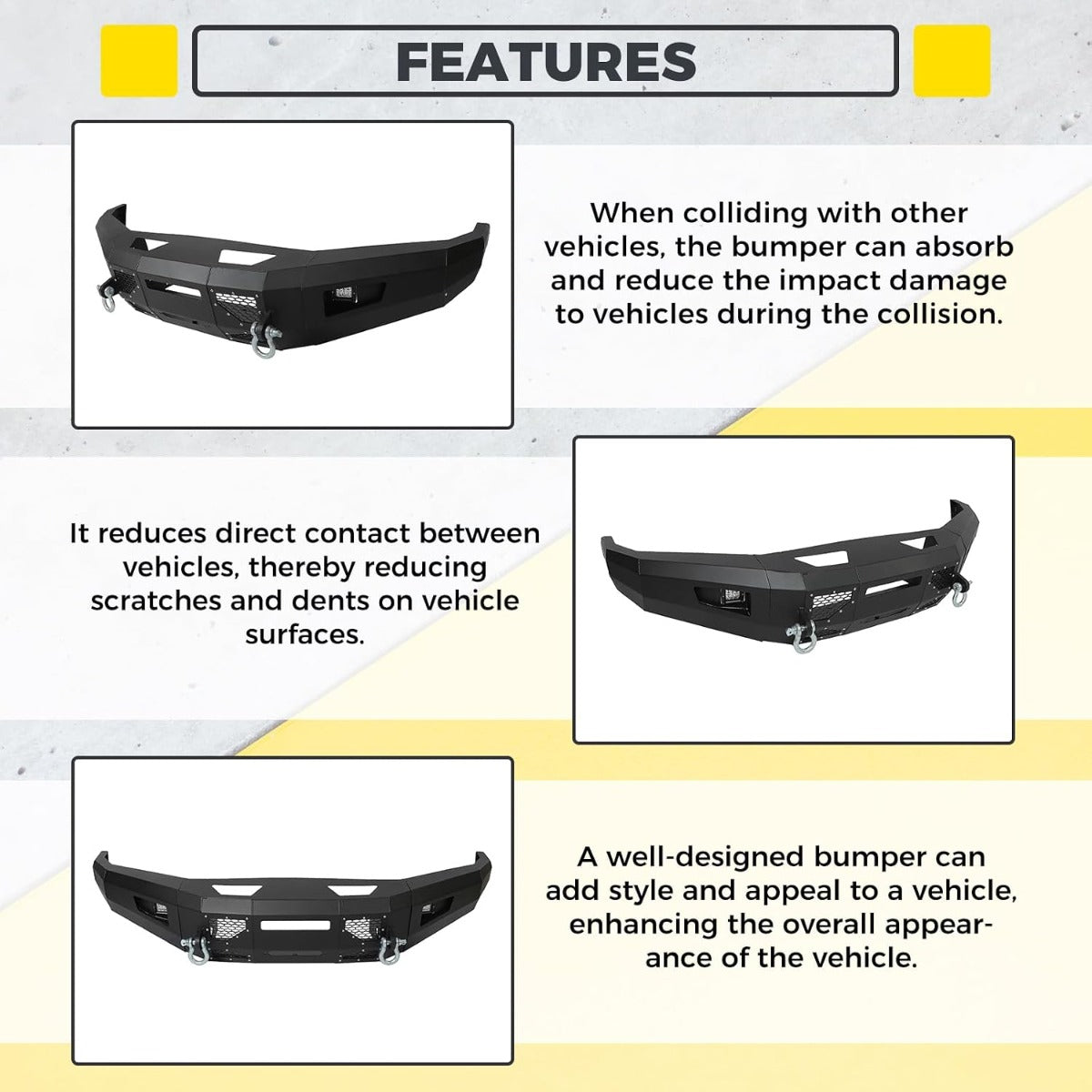 KUAFU Front Bumper Compatible with 2017-2019 Ford F250 F350 F450 Super Duty W/LED Light Winch Mounting Plate D-Rings 3 Piece Bumper Assembly Steel Powder Coated Black(2 Packages)