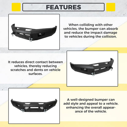KUAFU Front Bumper Compatible with 2017-2019 Ford F250 F350 F450 Super Duty W/LED Light Winch Mounting Plate D-Rings 3 Piece Bumper Assembly Steel Powder Coated Black(2 Packages)