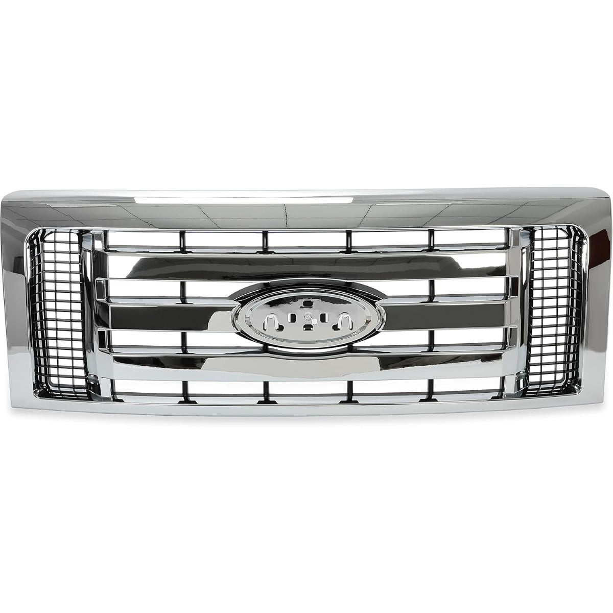Silver Grille Compatible With 2009-2014 Ford F-150 XL Model Bumper Grille Assembly Cover Guard Chrome Shell w/Black Insert 9L3Z8200D FO1200511