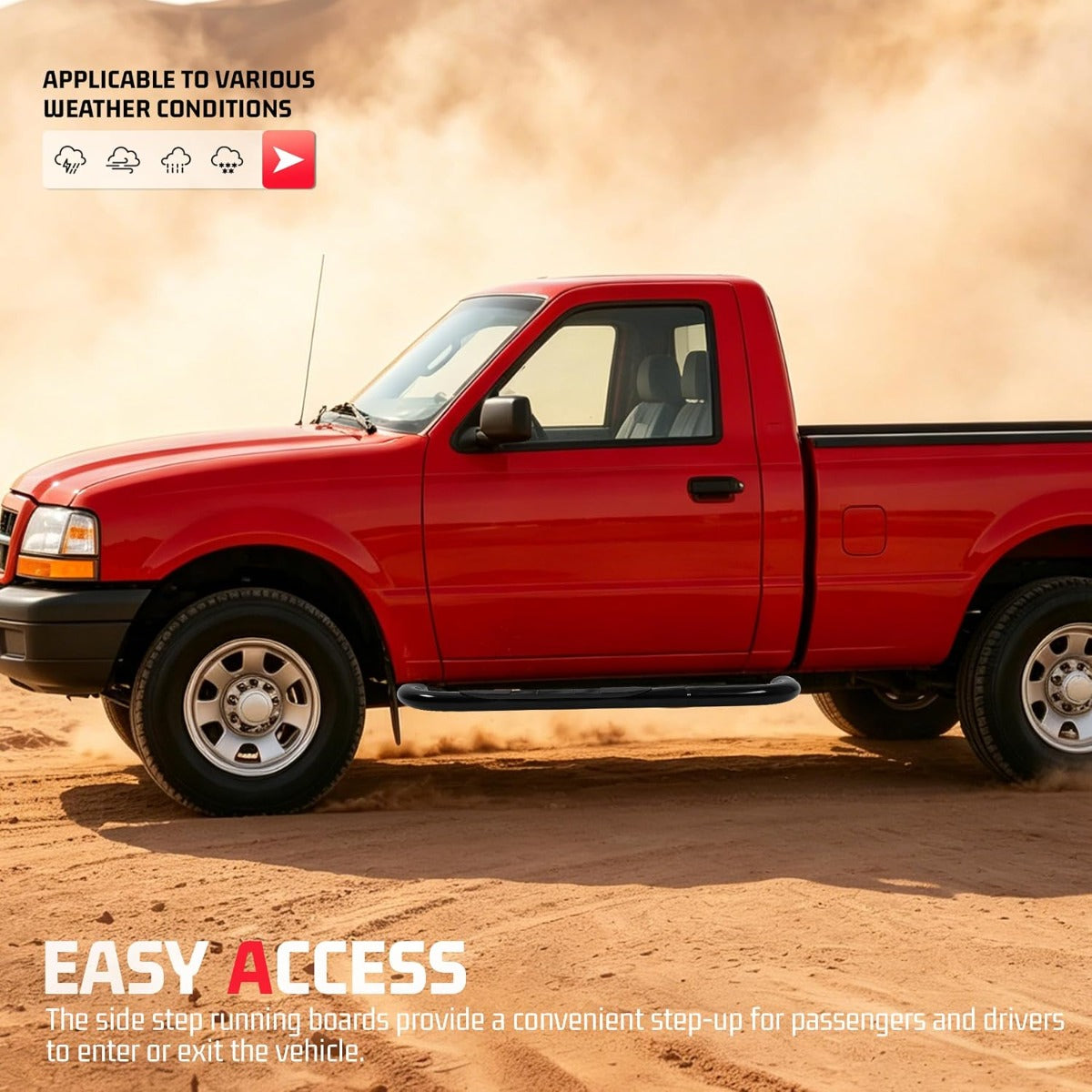ALMULOO Pair Side Steps Compatible with 1998-2011 Ford Ranger Regular/Standard Cab Running Boards Step Bars Steel+Plastic Powder Coated Black Left + Right Side
