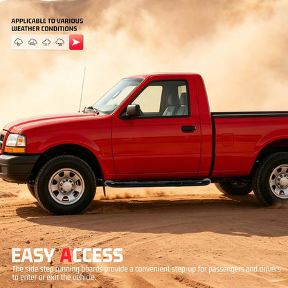 ALMULOO Pair Side Steps Compatible with 1998-2011 Ford Ranger Regular/Standard Cab Running Boards Step Bars Steel+Plastic Powder Coated Black Left + Right Side