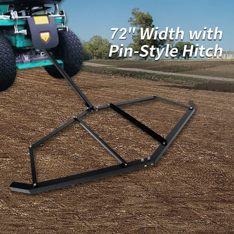 Drag Harrow, 72" Width Heavy Duty Compatible with ATV UTV and Garden Tractor Tow Behind Landscape Drag Driveway Grader with Adjustable Pin-Style Hitch