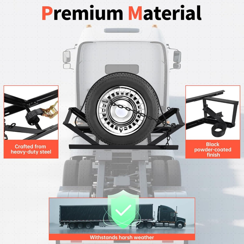 Semi Truck Spare Tire Rack Commercial Truck Tire Storage Rack Tractor Trailer with Ratchet Strap Chain and Lock