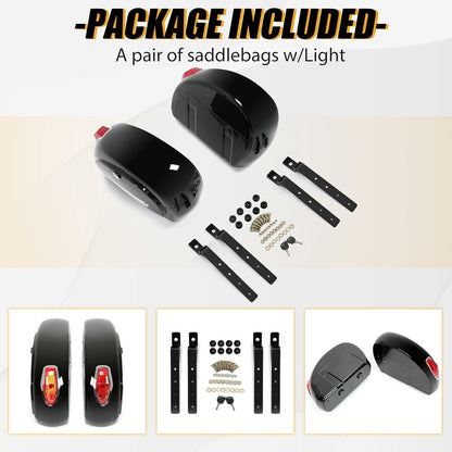 Motorcycle Saddlebags W/Lock & Lights 36L Pair for  Honda Yamaha Harley Sporster Softail Suzuki Kawasaki vulcan Universal Hard Saddle Bags Trunk Luggage w/Mounting Brackets Black