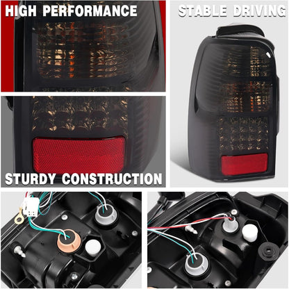 HECASA Tail Lights Compatible with 1996-2002 Toyota 4Runner LED Rear Brake Tail Lamps Driver and Passenger Side (Smoke Lens Black Housing)