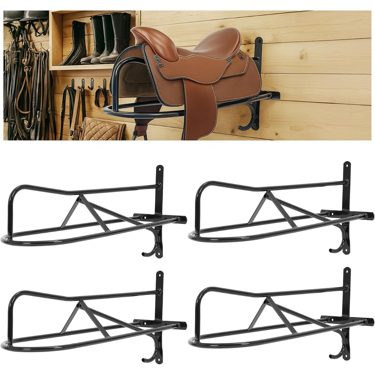 4Pcs Saddle Rack Wall Mounted 22.3 x 11.1 x 8.6 Inch for Horse | Enthusiast, Heavy-Duty Saddle Rack Stand for English and Western Style Saddle Pad Rack, Horse Tack Storage