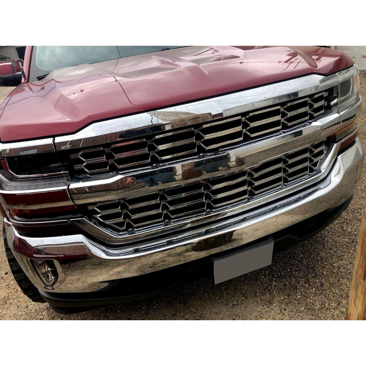 Grille Overlay Cover Inserts Compatible with 2016-2018 Chevy Chevrolet Silverado 1500 Front Bumper Upper Grille Cover Overlay Guard Chrome Silver