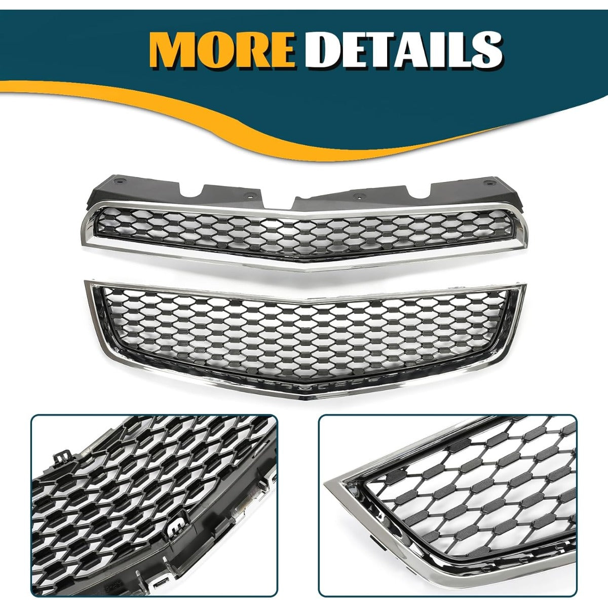 Upper & Lower Grille Compatible with 2010-2015 Chevrolet Chevy Equinox Replacement for 25798744 25798747 GM1200622 GM1200621 Black Chrome Grille Assembly