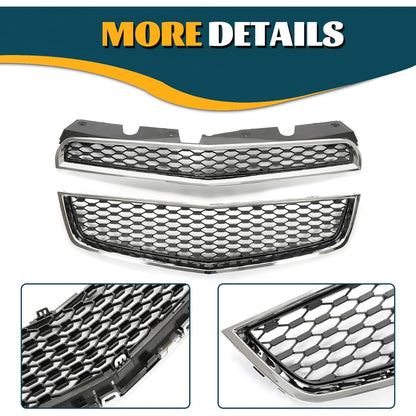 Upper & Lower Grille Compatible with 2010-2015 Chevrolet Chevy Equinox Replacement for 25798744 25798747 GM1200622 GM1200621 Black Chrome Grille Assembly