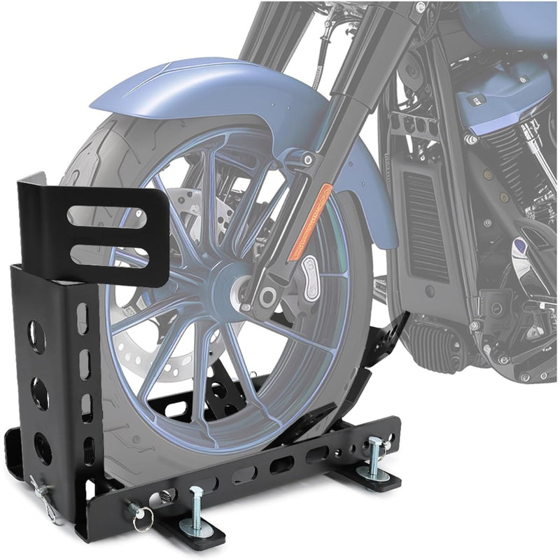 Motorcycle Wheel Chock Trailer 3000lb Capacity, Adjustable Motorcycle Front Tire Stand Chock for Trailer Truck Garage Fit for Most Crusier Sports Dirt Bikes Tire Size 14"-22" Wheels LYA-044