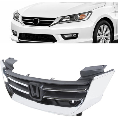 ALMULOO Front Bumper Grill Compatible with 2013-2015 Honda Accord 4Door Sedans Only Upper Black Chrome Grille ABS Plastic Replacement for 71121T2FA01 HO1200214