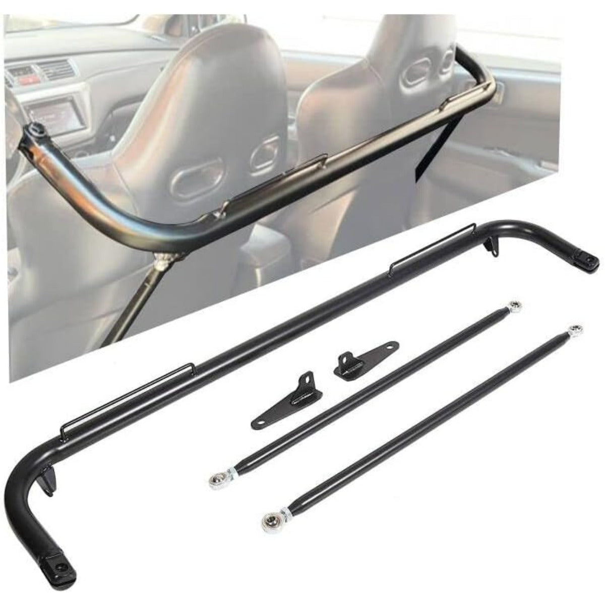 49 Inches Universal Iron Racing Safety Seat Belt Chassis Roll Harness Bar Rod Black Compatible with Ford Honda Mitsubishi and more, Works with All 4-Point, 5-Point and 6-Point Seat Belts LYAM-257-1