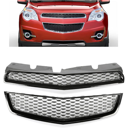 Upper & Lower Grille Compatible with 2010-2015 Chevrolet Chevy Equinox Replacement for 25798744 25798747 GM1200622 GM1200621 Black Chrome Grille Assembly