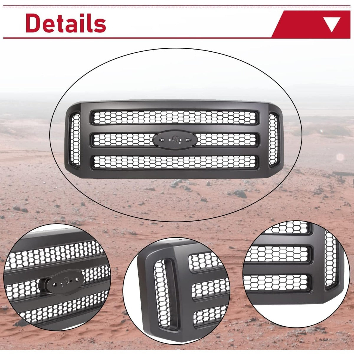 Front Grille Compatible with 2005-2007 Ford F250 F350 F450 F550 Super Duty Excursion Upper Bumper Hood Grill Painted Black Replacement for FO1200457 5C3Z8200BAA