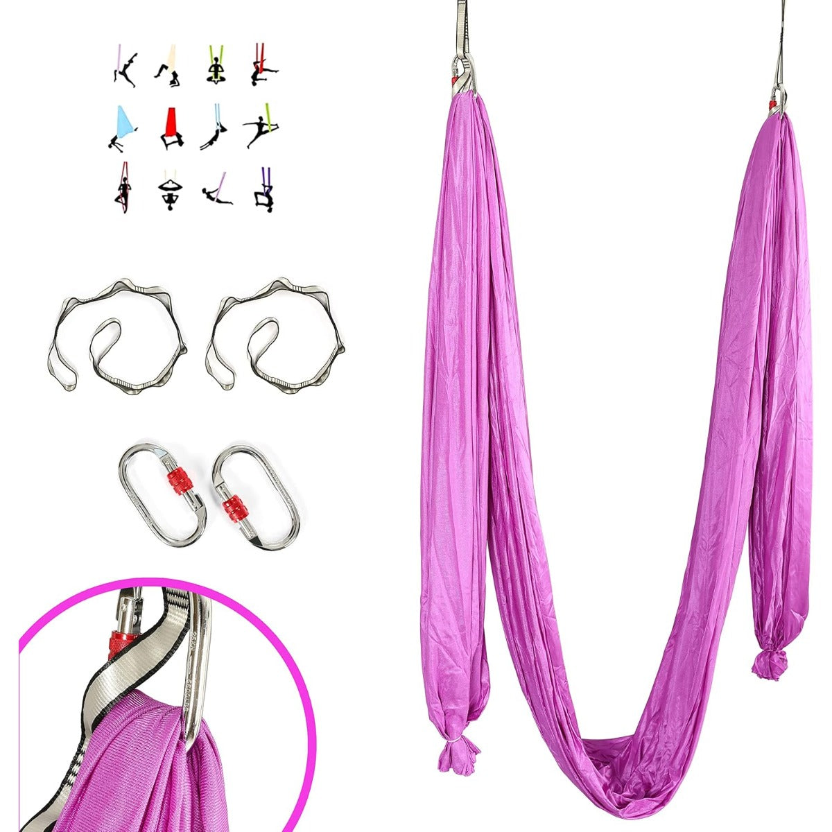 HECASA Aerial Silks Yoga Swing Set, Aerial Yoga Hammock w/Daisy Chain for Home, Inversion Exercises, Strength Training and Starter Kit