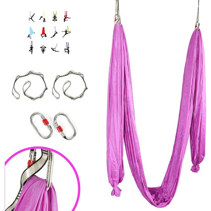 HECASA Aerial Silks Yoga Swing Set, Aerial Yoga Hammock w/Daisy Chain for Home, Inversion Exercises, Strength Training and Starter Kit